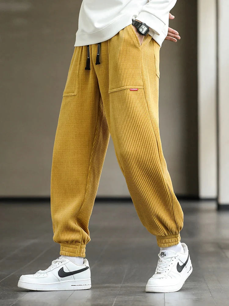 Men’s Corduroy Joggers - Relaxed Fit - Elastic Cuffs - Drawstring Waist - Casual Trousers