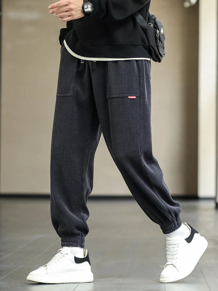 Men’s Corduroy Joggers - Relaxed Fit - Elastic Cuffs - Drawstring Waist - Casual Trousers