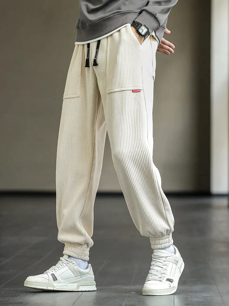 Men’s Corduroy Joggers - Relaxed Fit - Elastic Cuffs - Drawstring Waist - Casual Trousers