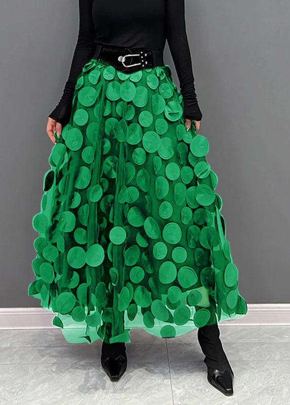 Women’s A-Line Midi Skirt – Layered Tulle – Voluminous Fit – Circular Appliqués – Belted Waist