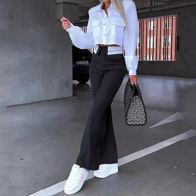 Women's Wide-Leg Trousers - High-Waisted Tailored Fit - Elegant & Flattering Silhouette