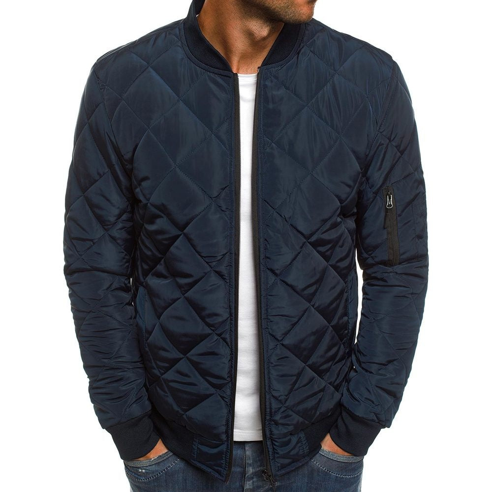 Men’s Quilted Jacket – Regular Fit – Diamond Stitch – Ribbed Trim – Sleeve Zip Pocket