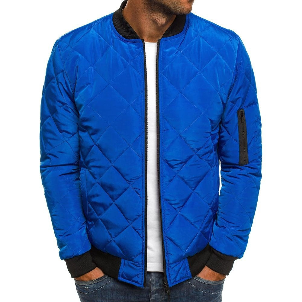 Men’s Quilted Jacket – Regular Fit – Diamond Stitch – Ribbed Trim – Sleeve Zip Pocket