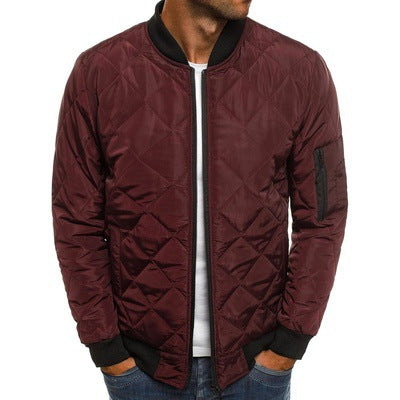 Men’s Quilted Jacket – Regular Fit – Diamond Stitch – Ribbed Trim – Sleeve Zip Pocket