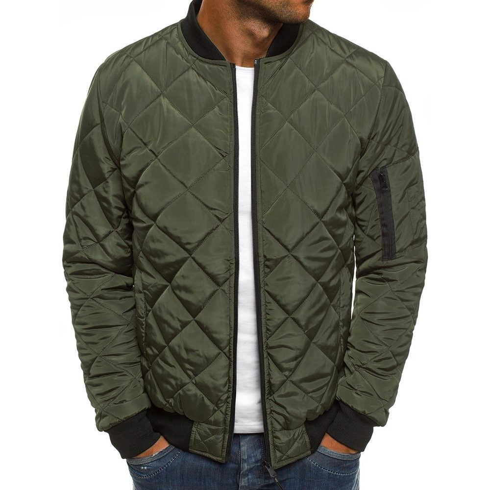 Men’s Quilted Jacket – Regular Fit – Diamond Stitch – Ribbed Trim – Sleeve Zip Pocket
