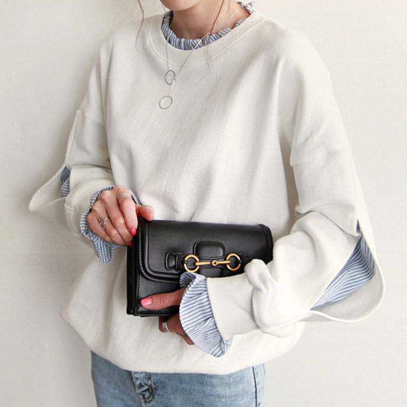 Women’s Sweatshirt – Oversized Fit – Lightweight Cotton – Ruffle Trim – Layered Cuffs