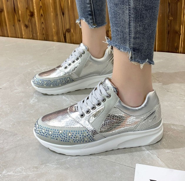 Women’s Ortho Sneakers – Rhinestone Detail – Snakeskin Texture – Lace-Up Support