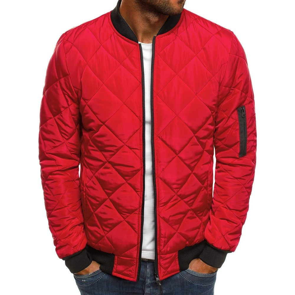 Men’s Quilted Jacket – Regular Fit – Diamond Stitch – Ribbed Trim – Sleeve Zip Pocket