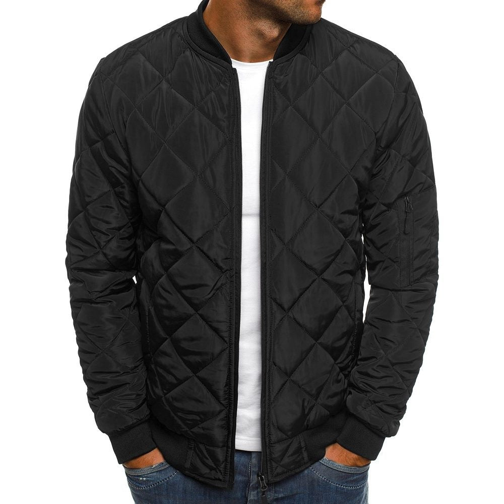 Men’s Quilted Jacket – Regular Fit – Diamond Stitch – Ribbed Trim – Sleeve Zip Pocket