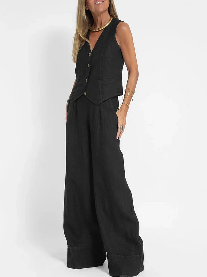 Women's Tailored Vest - Lightweight Linen - Fitted Buttoned Front - Versatile Formal & Casual