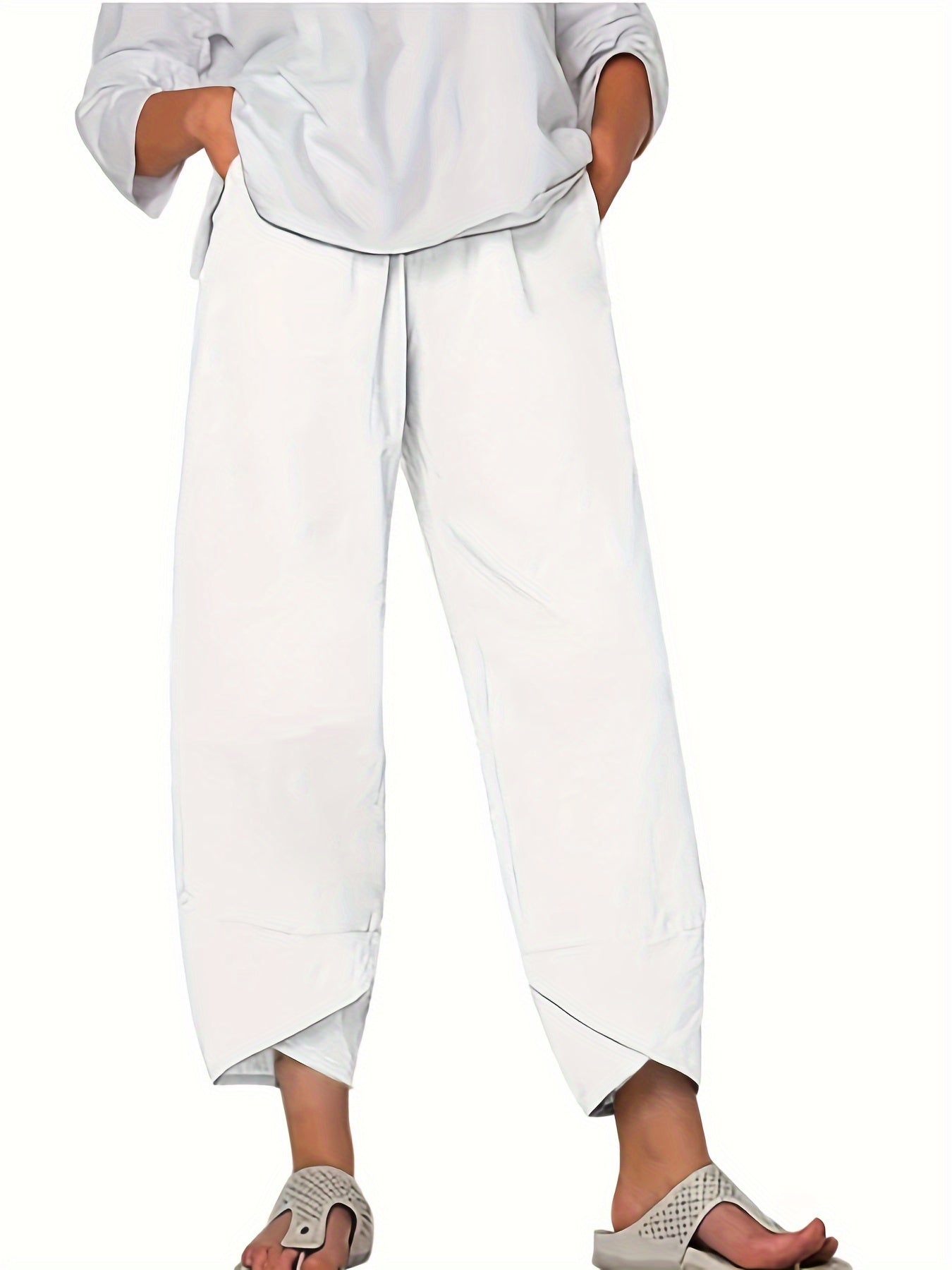 Women's Culottes - Wide Leg - Cropped Length - Elastic Waist - Lightweight Fabric