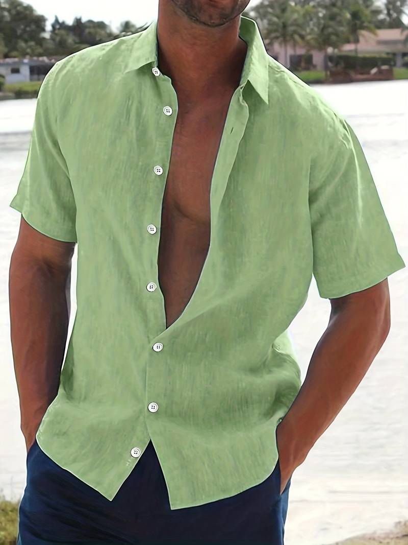 Men’s Short-Sleeve Button-Up Shirt - Classic Collar - Lightweight Relaxed Fit