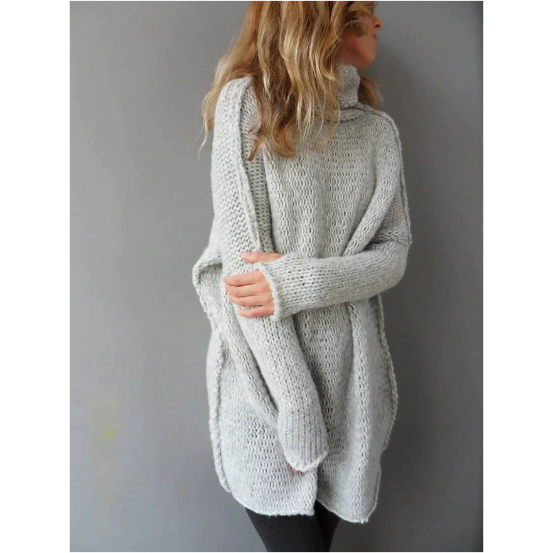Women’s Knitted Sweater – Oversized Fit – Chunky Wool Blend – High Neck Tunic Length
