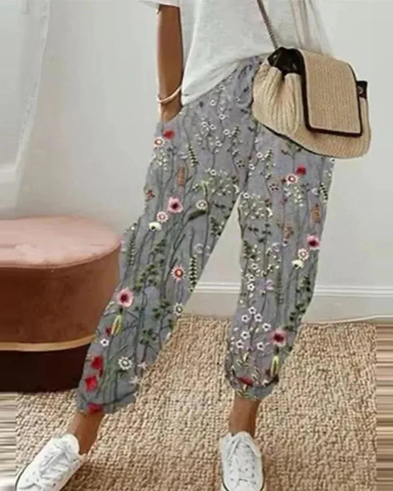 Women's Trousers - Breathable - Loose Fit - Drawstring Waist - Striped Casual Wear