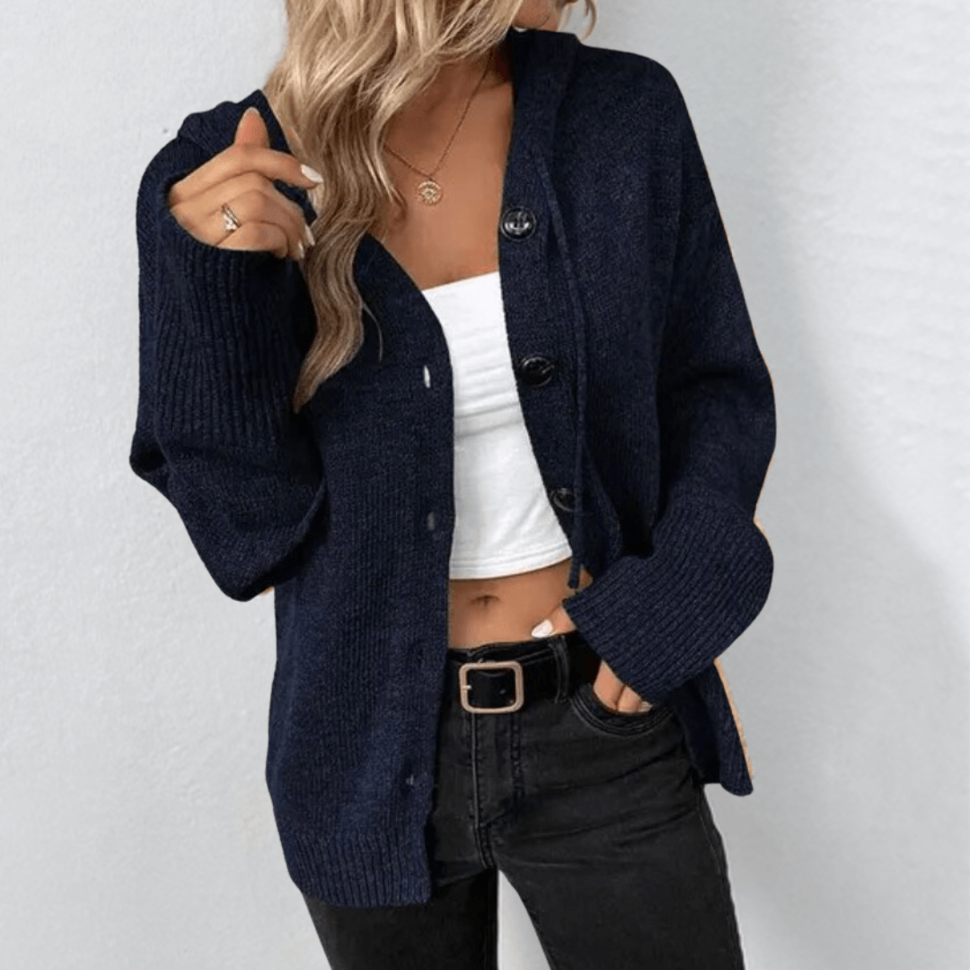 Women’s Knitted Cardigan – Soft Knit – Oversized Fit – Hooded – Button Front Layer