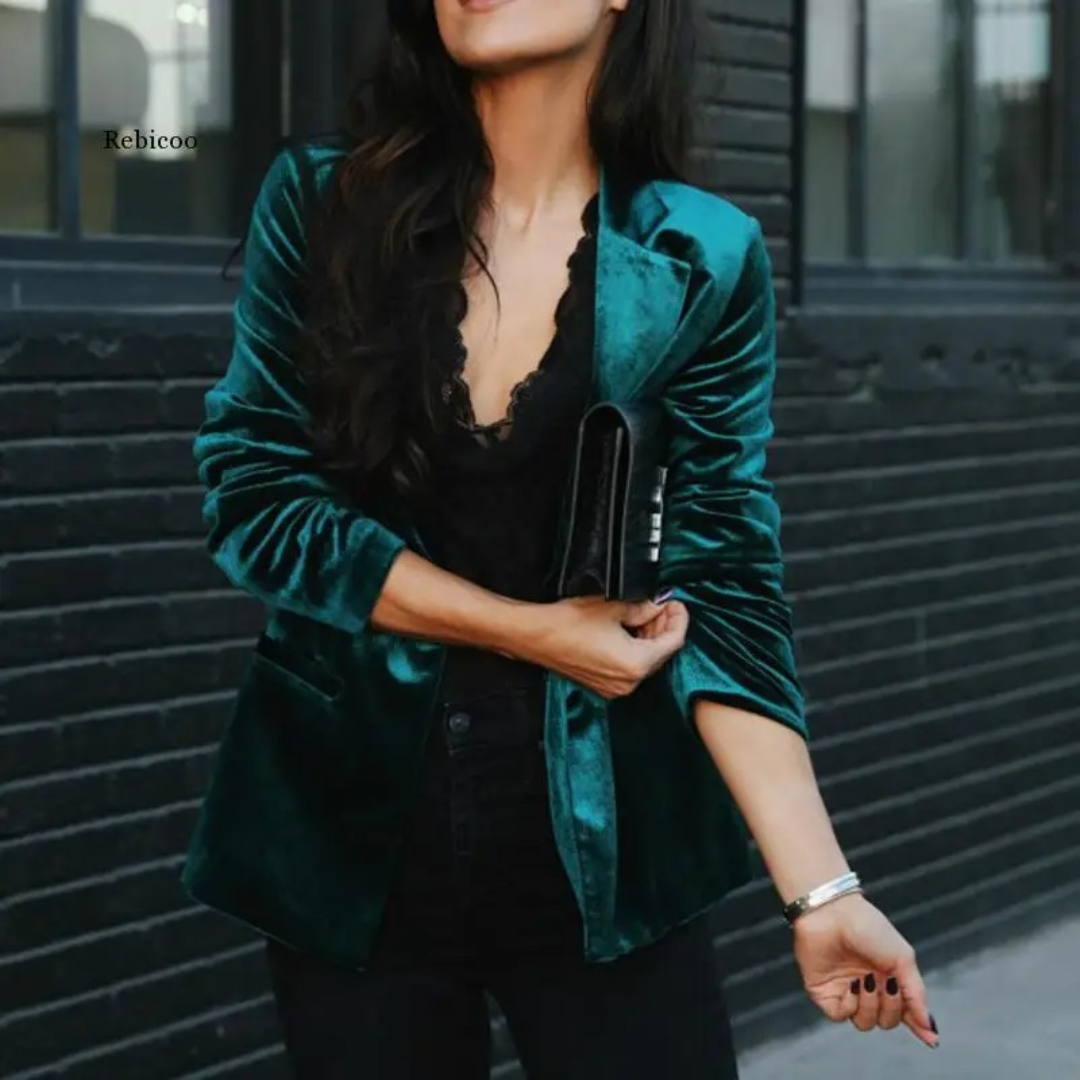 Women’s Blazer – Velvet – Relaxed Fit – Single-Breasted – Notched Lapel Smart Style