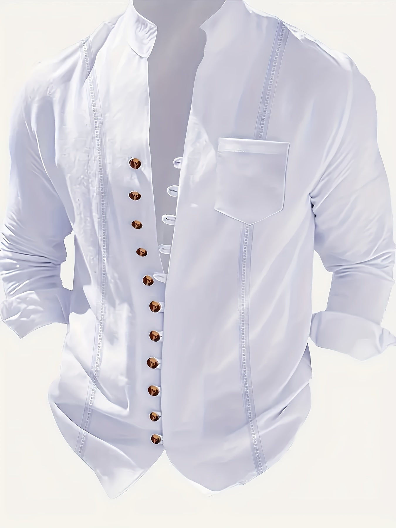 Men’s Beachwear Set - Long Sleeve Button-Up Shirt & Drawstring Trousers - Relaxed Fit