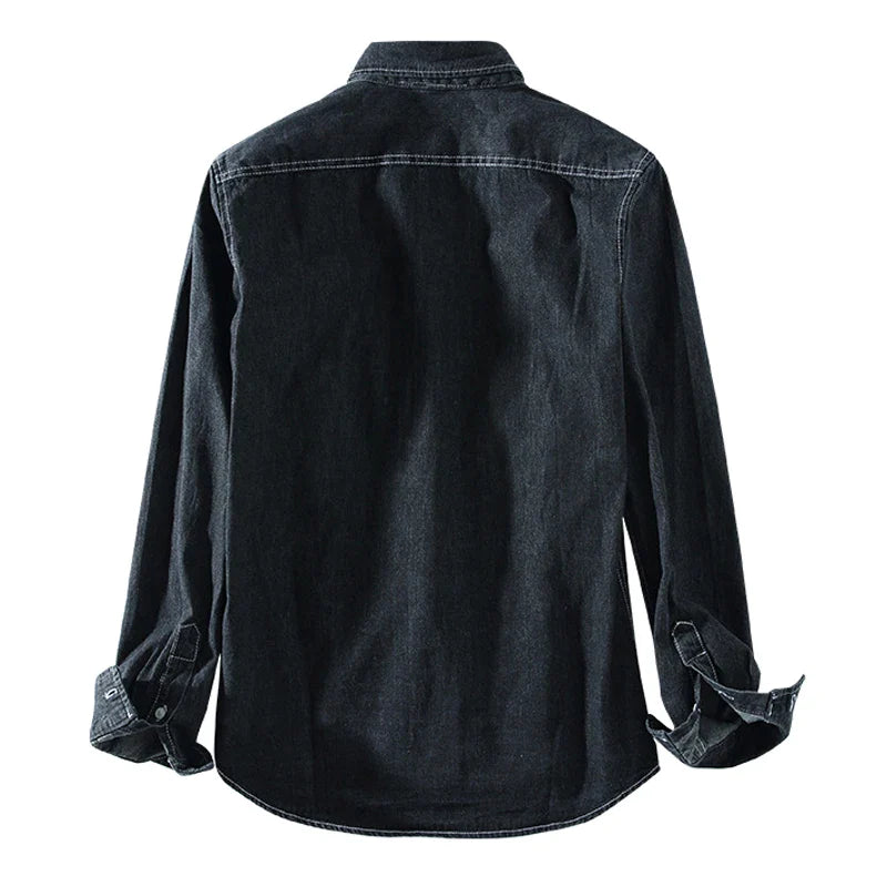 Men’s Denim Shirt - Button-Up - Long Sleeve - Classic Collar - Casual Wear