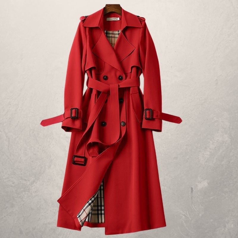 Women’s Trenchcoat – Tailored Fit – Double-Breasted – Belted Waist – Woven Cotton