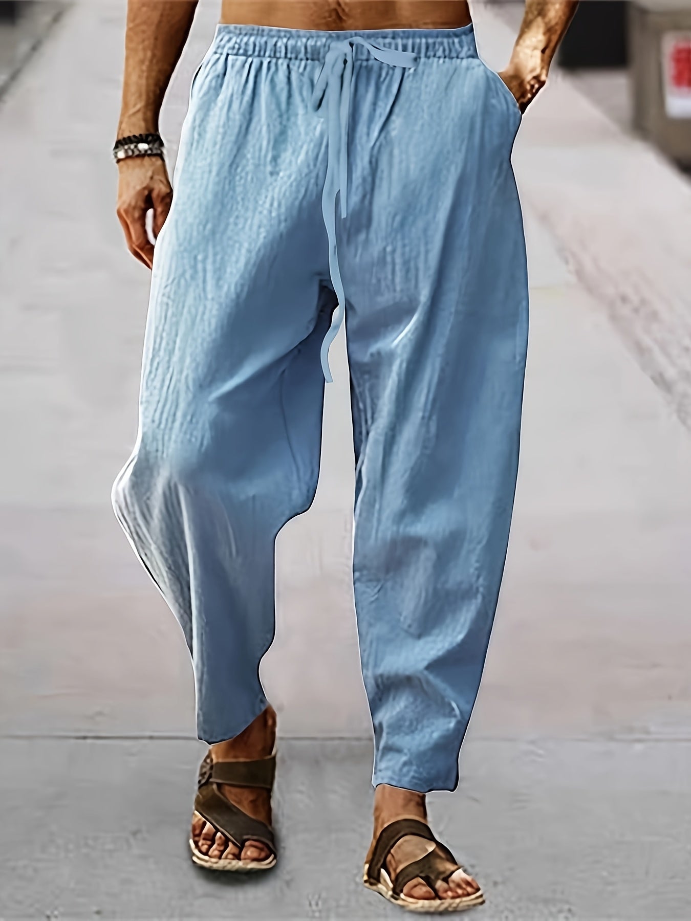 Men’s Loose Fit Trousers - Lightweight Fabric - Elastic Waist - Breathable Casual Wear