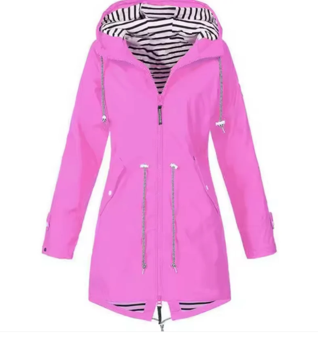 Women’s Hooded Jacket – Mid Length – Adjustable Waist – Breathable Fabric