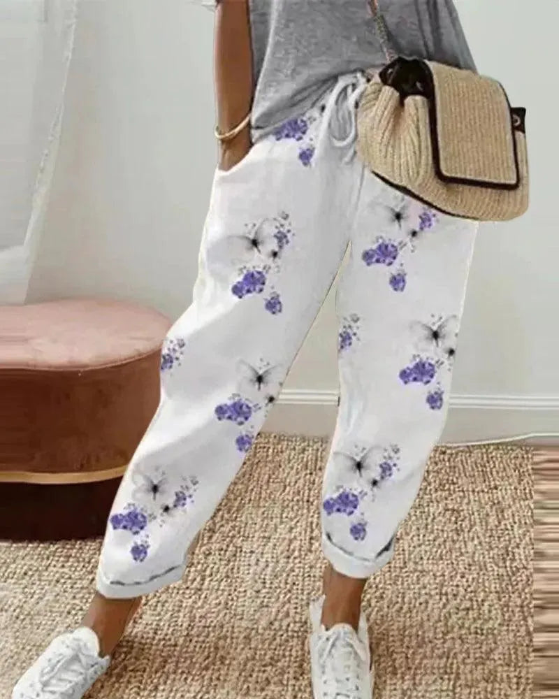 Women's Trousers - Breathable - Loose Fit - Drawstring Waist - Striped Casual Wear