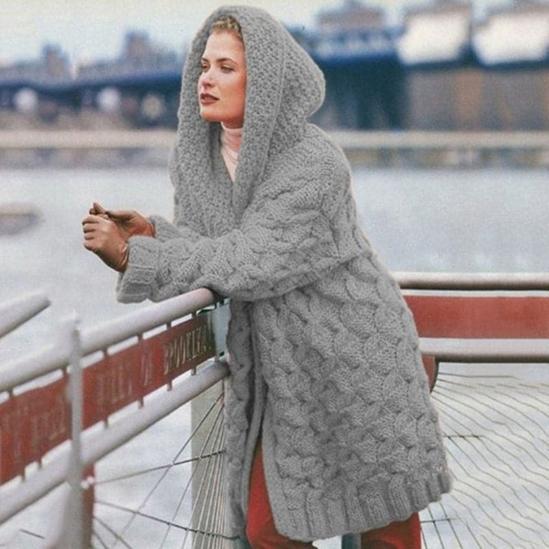 Women’s Long Cardigan – Oversized Fit – Soft Knit – Cable Knit – Hooded Open Front