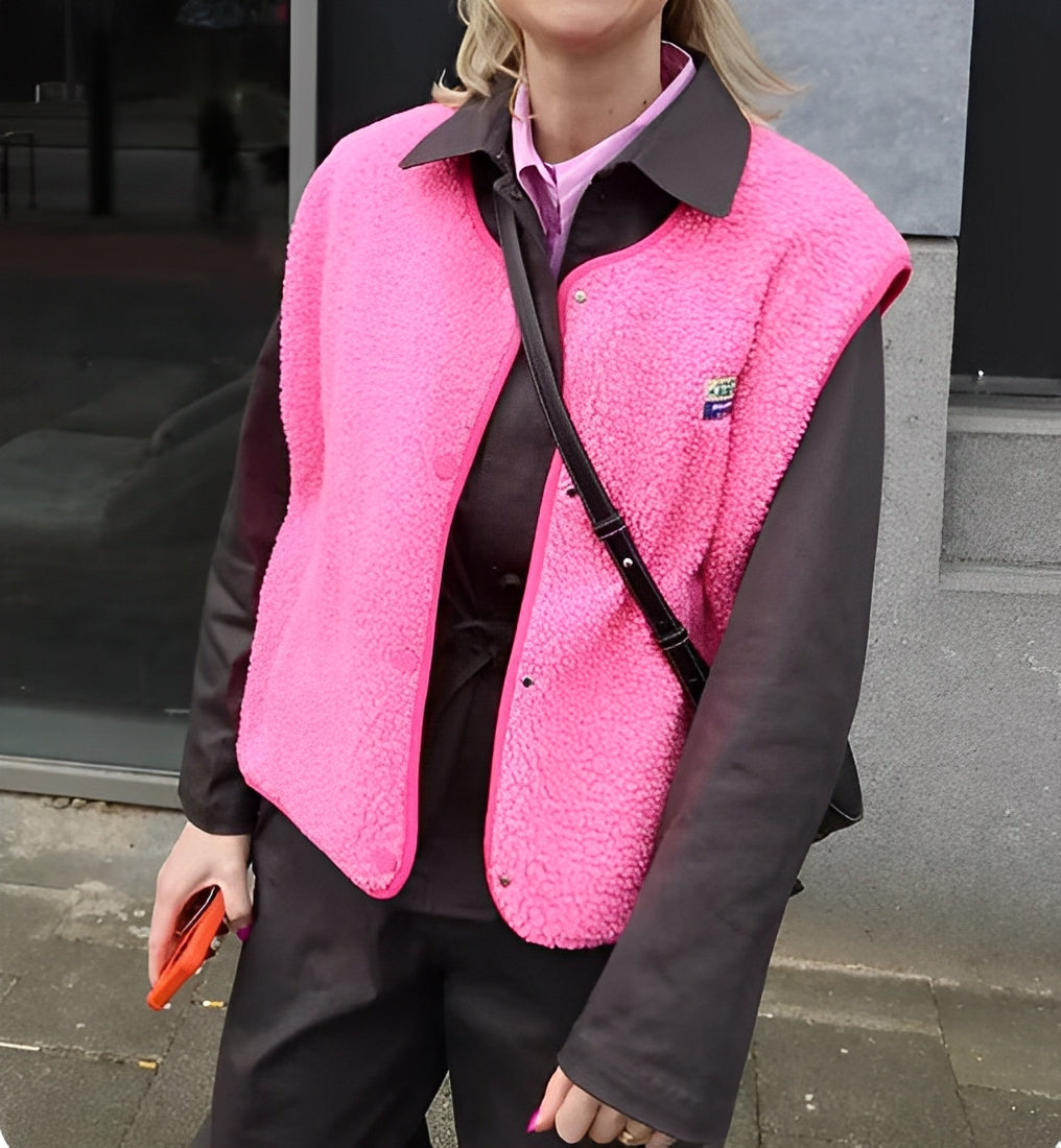 Women’s Fleece Vest – Relaxed Fit – Single-Breasted – Hip Length Casual Layering