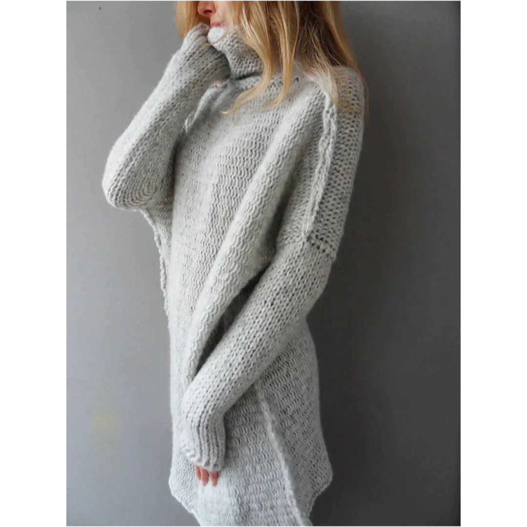 Women’s Knitted Sweater – Oversized Fit – Chunky Wool Blend – High Neck Tunic Length