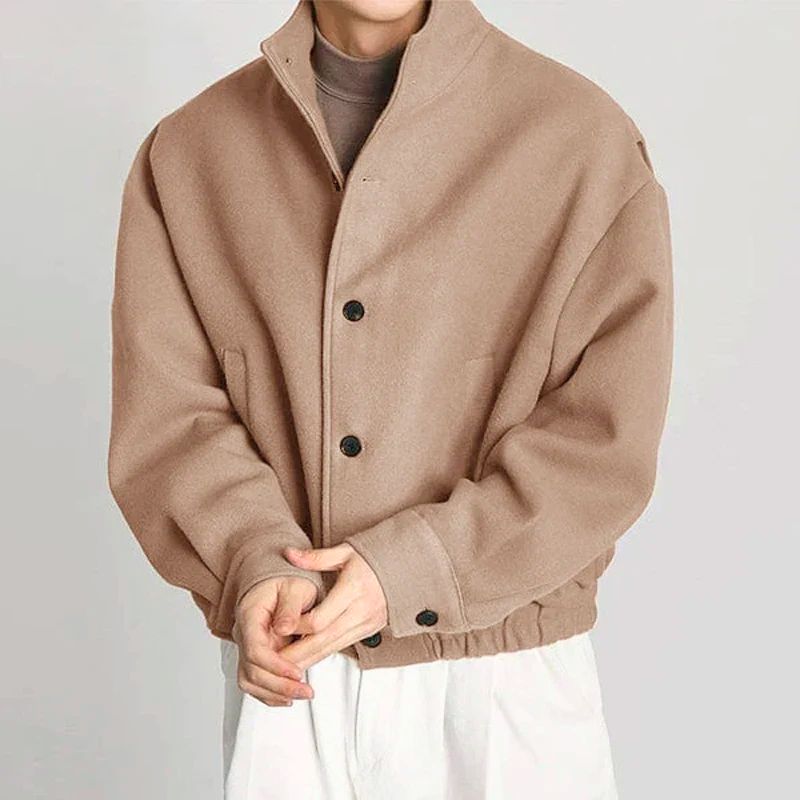 Men's Jacket – Relaxed Fit – Soft Structured Fabric – High Collar – Button Front