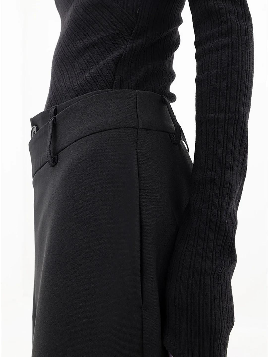 Women’s Wide-Leg Trousers - High Waist - Asymmetric Wrapover - Button Detail - Side Pockets