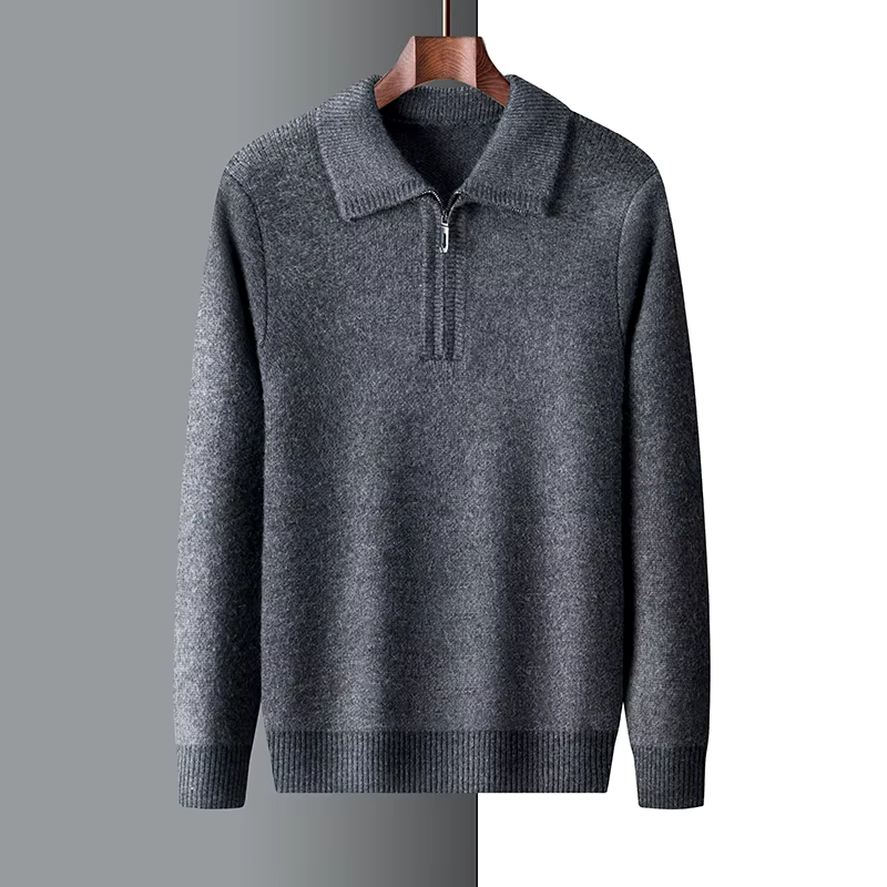 Men’s Quarter-Zip Sweater – Cashmere Blend – Regular Fit – Ribbed Trim – Soft Collar