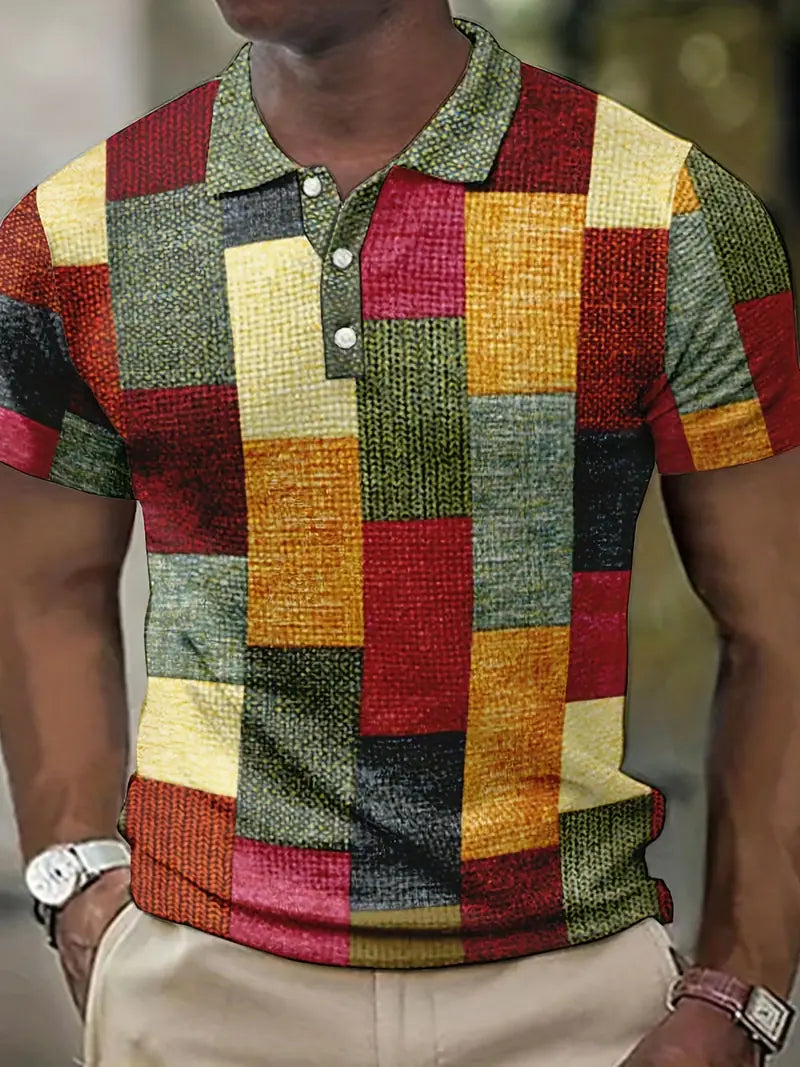 Men’s Polo Shirt - Patchwork Design - Short Sleeve - Breathable Casual Wear