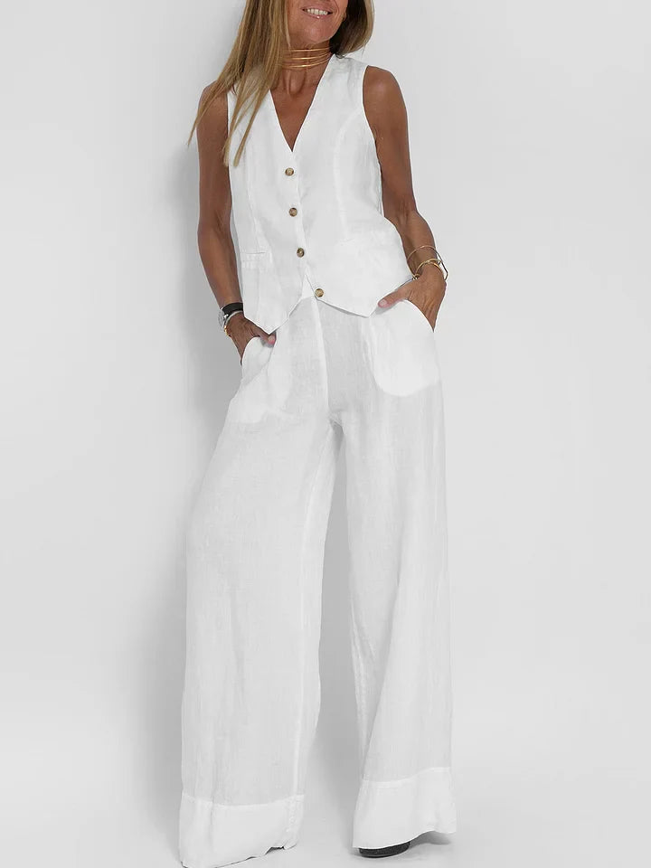 Women's Tailored Vest - Lightweight Linen - Fitted Buttoned Front - Versatile Formal & Casual