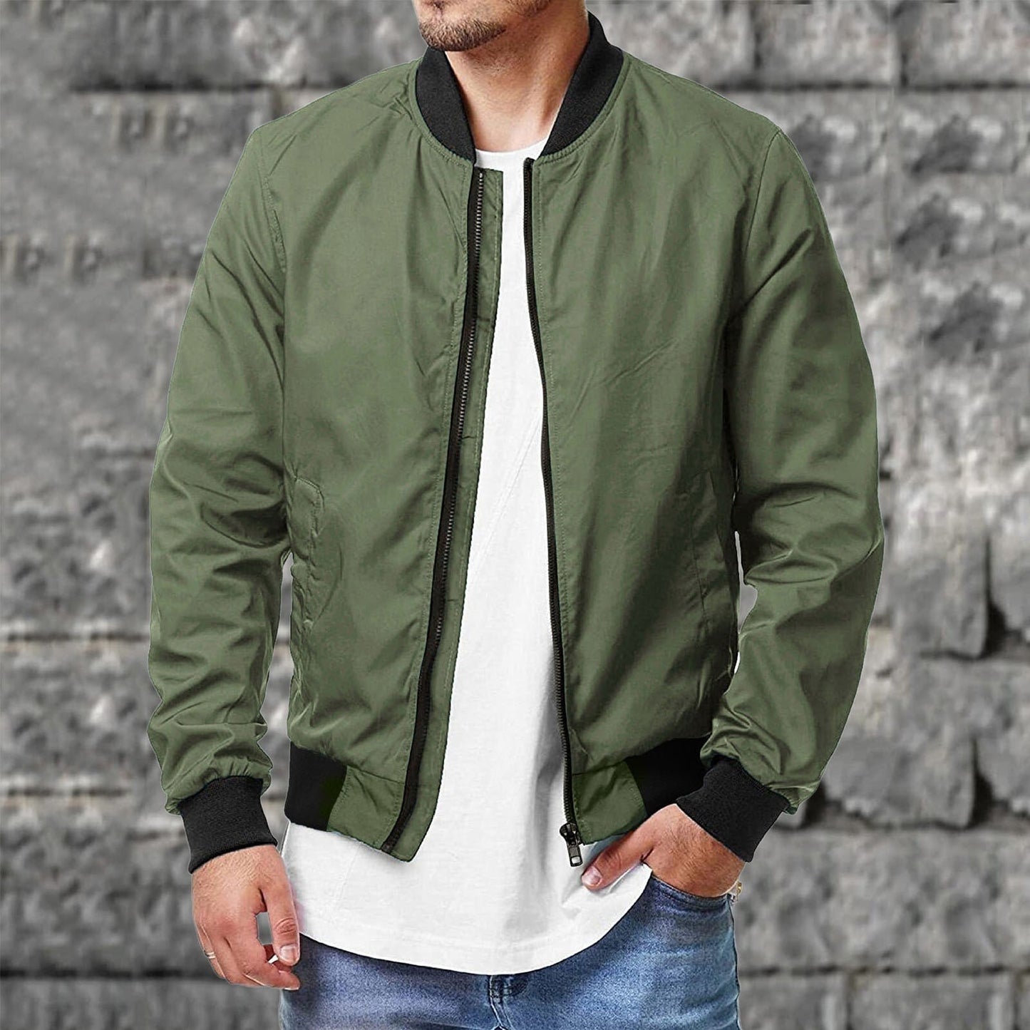 Men’s Bomber Jacket – Regular Fit – Lightweight Breathable – Ribbed Hem & Cuffs