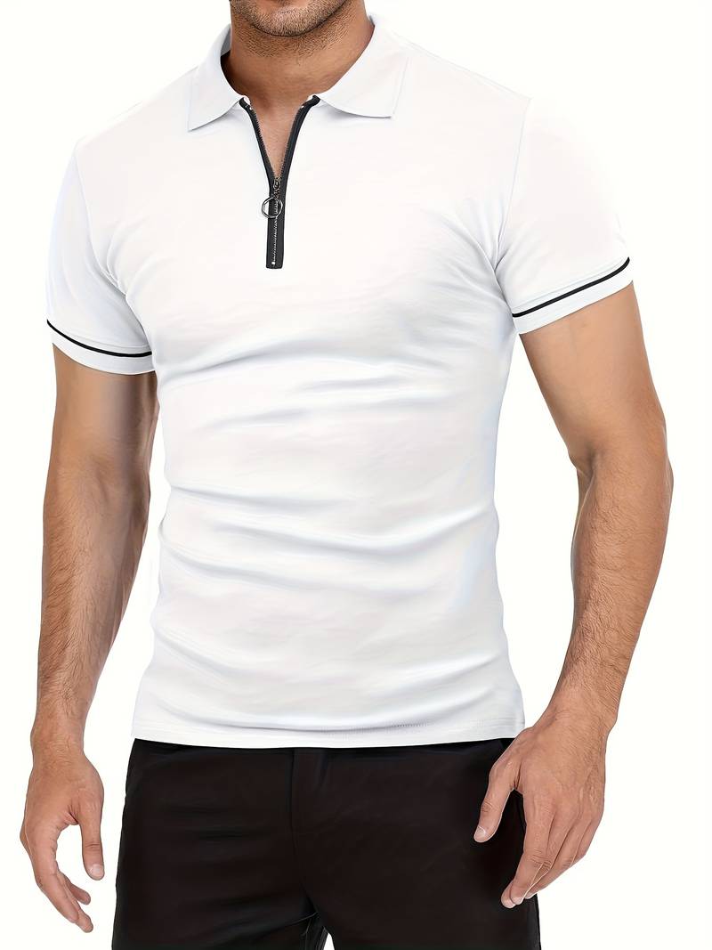 Men’s Polo Shirt – Slim Fit – Short Sleeve – Quarter Zip – Stylish Contrast Detail