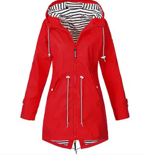 Women’s Hooded Jacket – Mid Length – Adjustable Waist – Breathable Fabric