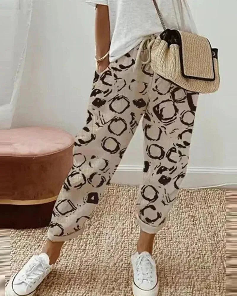 Women's Trousers - Breathable - Loose Fit - Drawstring Waist - Striped Casual Wear