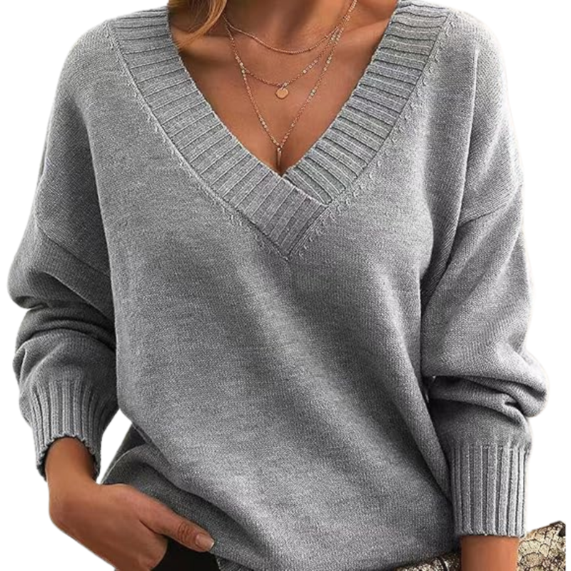 Women's V-Neck Sweater - Soft Knit - Elegant Everyday Wear