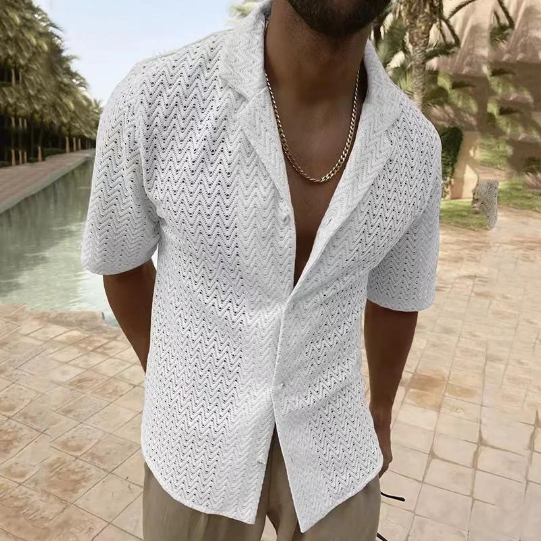 Men’s Polo Shirt – Relaxed Fit – Soft Knit – Zigzag Texture – Short Sleeve Casual Style