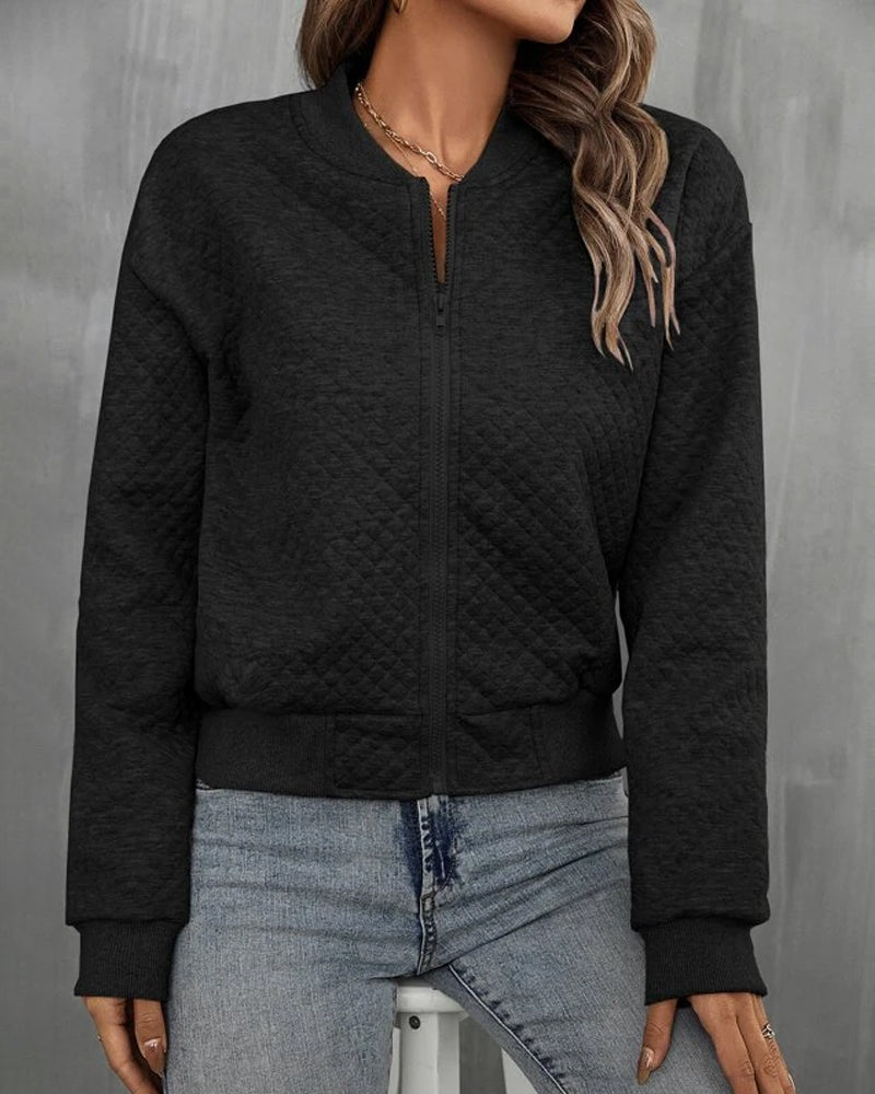 Women’s Quilted Jacket – Relaxed Fit – Zip Front – Ribbed Trim