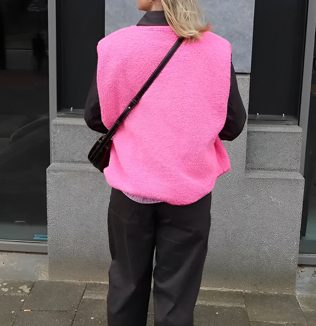 Women’s Fleece Vest – Relaxed Fit – Single-Breasted – Hip Length Casual Layering
