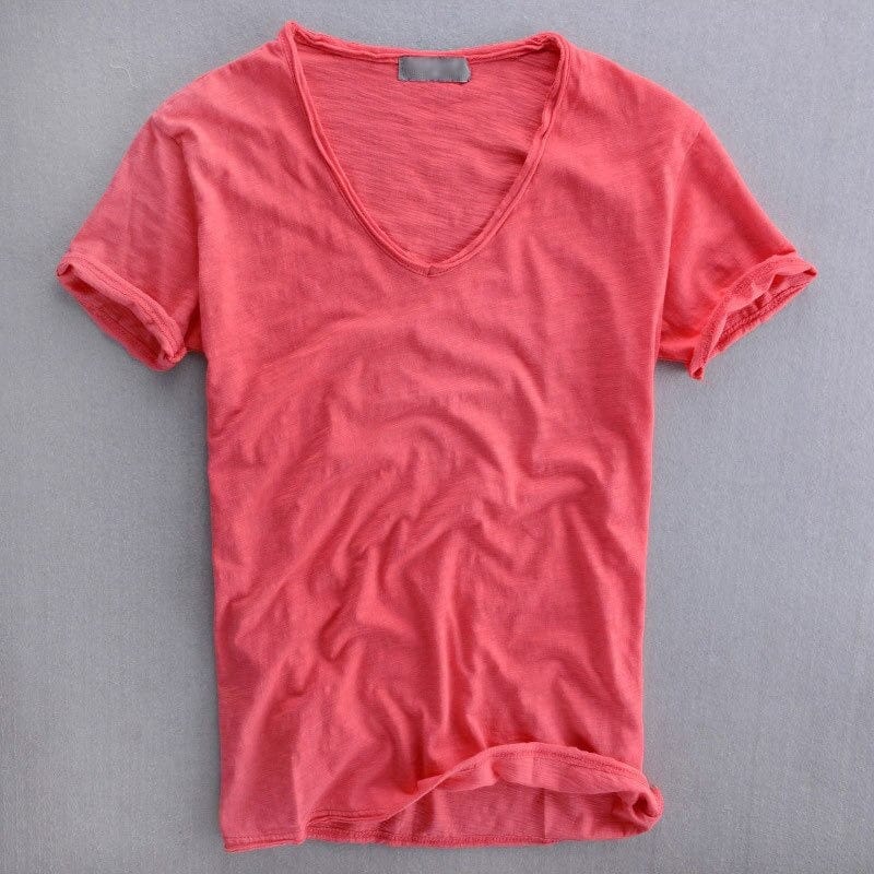 Men’s T-shirt – Soft Knit – V-Neck – Standard Fit – Short Sleeve – Natural Fibers