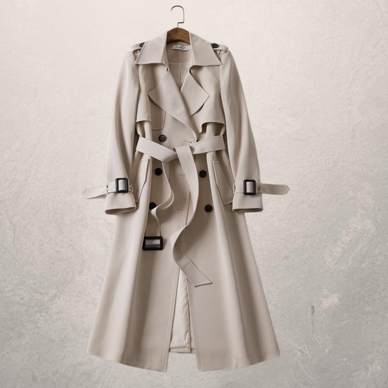 Women’s Trenchcoat – Tailored Fit – Double-Breasted – Belted Waist – Woven Cotton