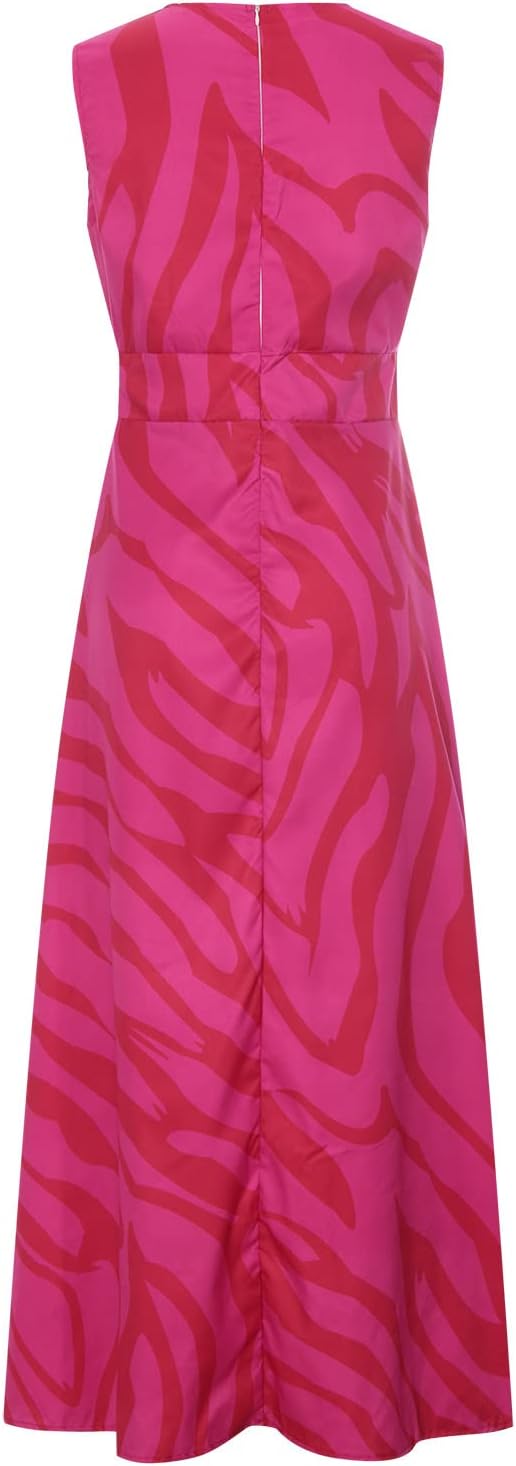 Women’s Maxi Dress – Flowing Fit – Deep V-Neck – Sleeveless – Geometric Pattern – Cotton Blend