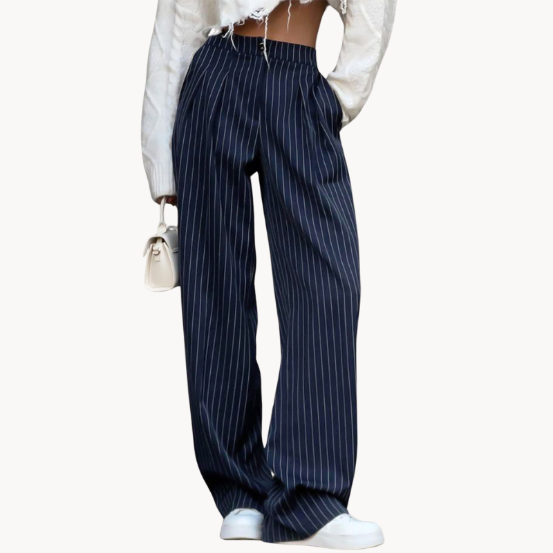 Women's Wide-Leg Trousers - High Waist - Tailored Fit - Pinstripe Classic Style