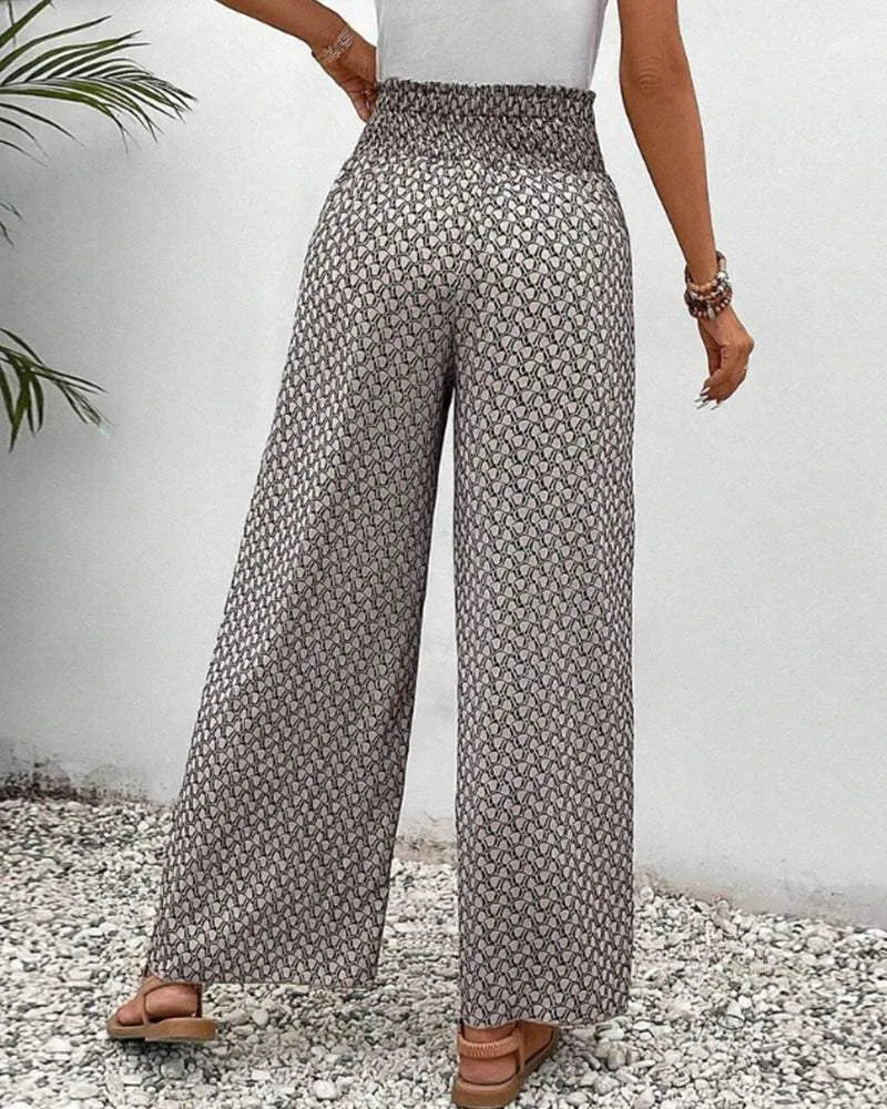 Women's Wide-Leg Trousers - High Waist - Elastic Drawstring - Flowy Lightweight