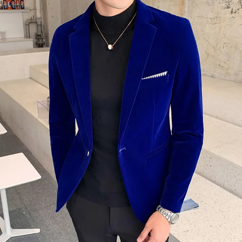 Men’s Blazer – Slim Fit Velvet – Single Button – Notch Lapel Formal Wear