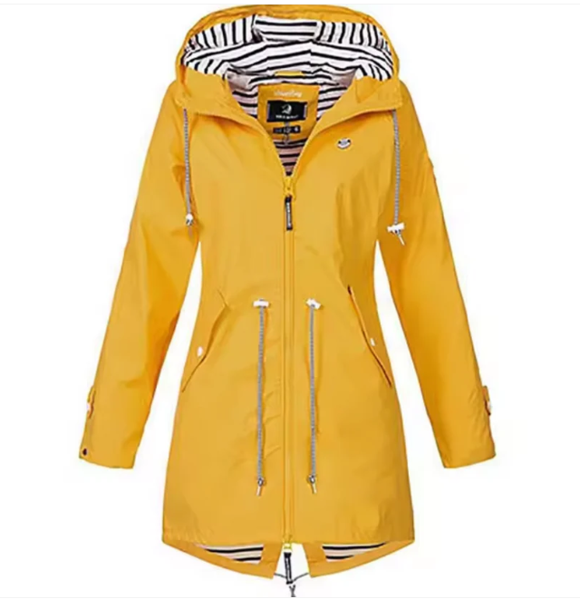 Women’s Hooded Jacket – Mid Length – Adjustable Waist – Breathable Fabric