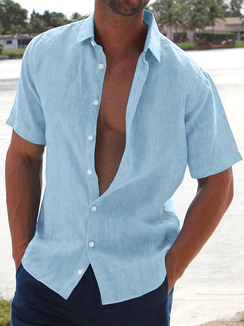 Men’s Short-Sleeve Button-Up Shirt - Classic Collar - Lightweight Relaxed Fit